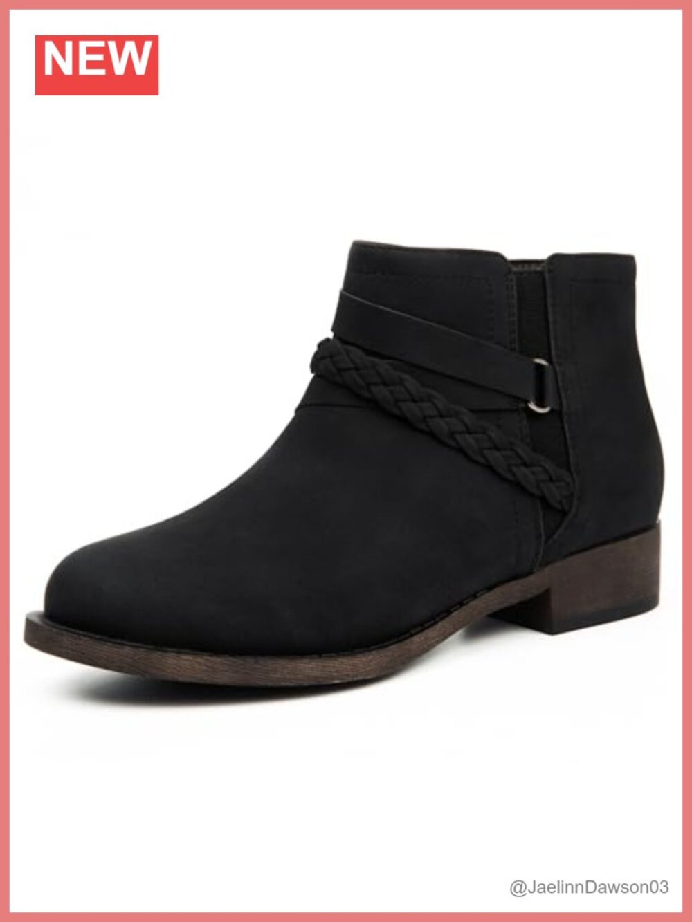 Faux Leather Ankle Booties Low Block Heel Side Zip Round Toe